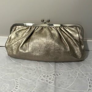 vintage leather Express clutch. Goldtone